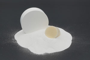 Alumina ceramic powder with two pressed discs.